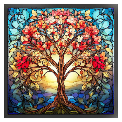 Glass Painting-Tree Of Life - 14CT Stamped Cross Stitch 40*40CM