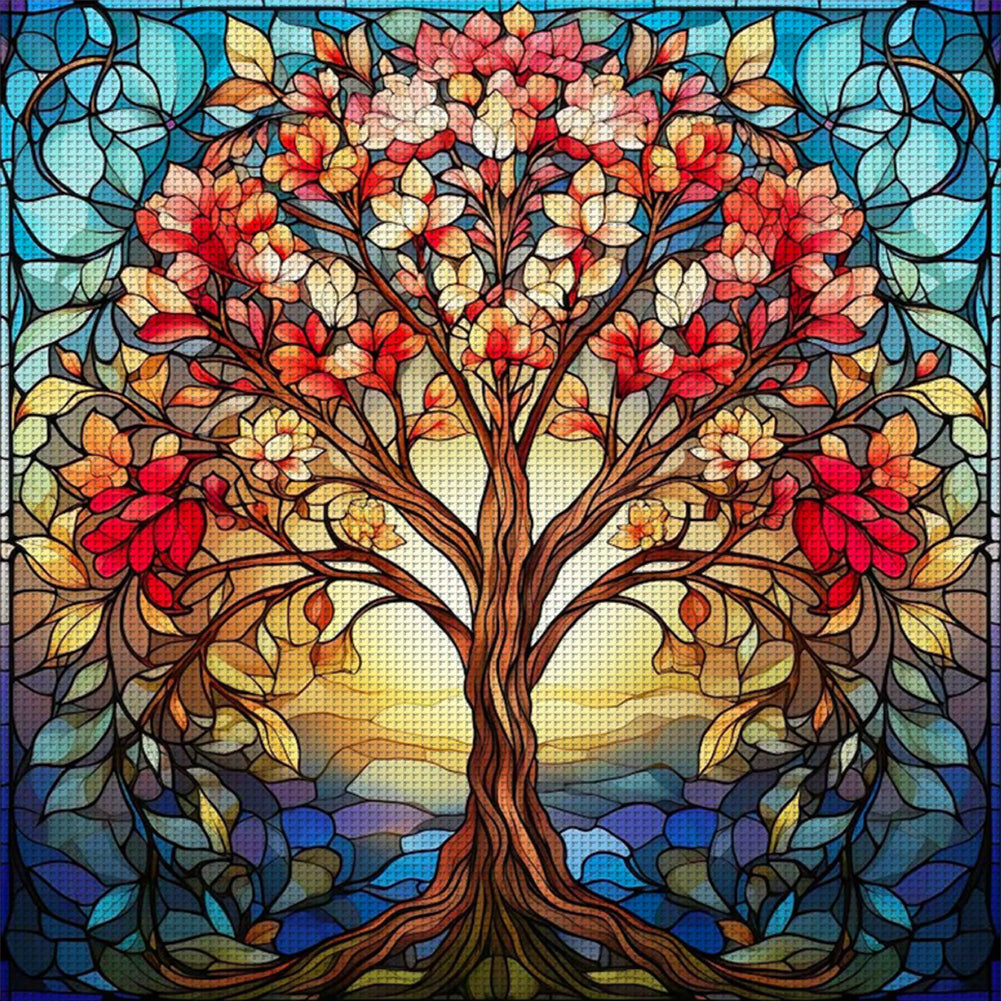 Glass Painting-Tree Of Life - 14CT Stamped Cross Stitch 40*40CM