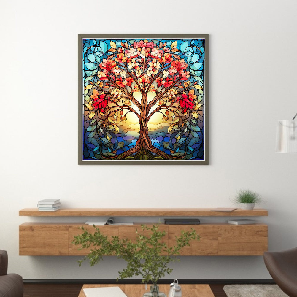 Glass Painting-Tree Of Life - 14CT Stamped Cross Stitch 40*40CM