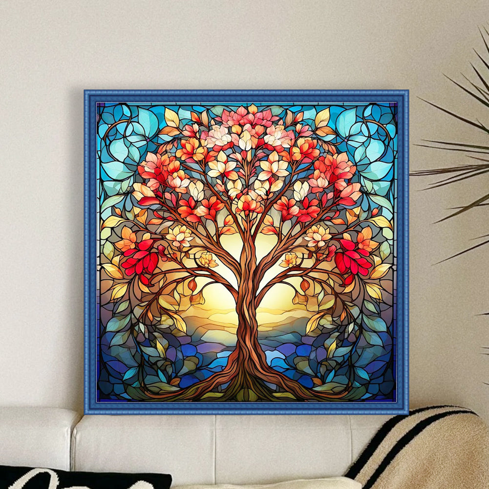 Glass Painting-Tree Of Life - 14CT Stamped Cross Stitch 40*40CM