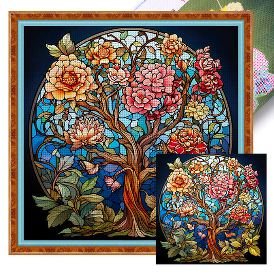 Glass Painting-Tree Of Life - 14CT Stamped Cross Stitch 40*40CM