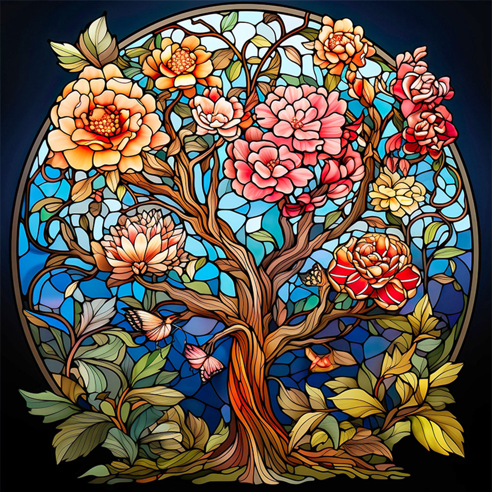 Glass Painting-Tree Of Life - 14CT Stamped Cross Stitch 40*40CM