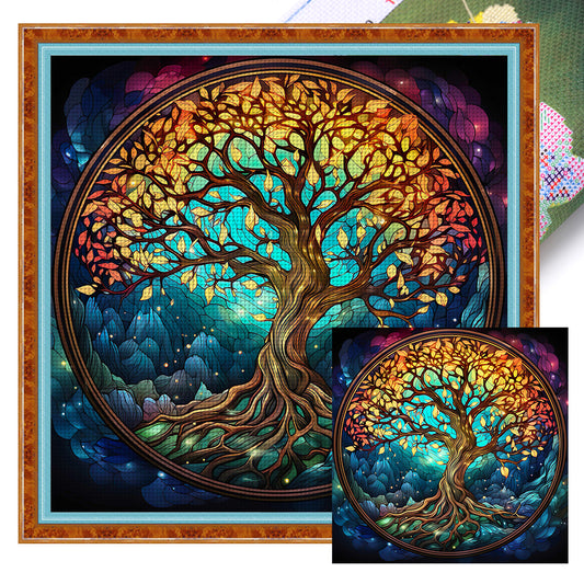 Glass Painting-Tree Of Life - 14CT Stamped Cross Stitch 40*40CM