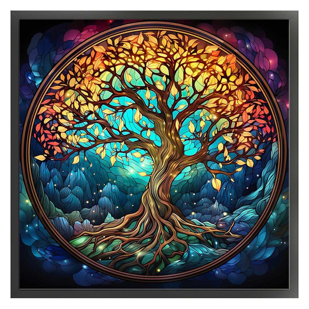 Glass Painting-Tree Of Life - 14CT Stamped Cross Stitch 40*40CM