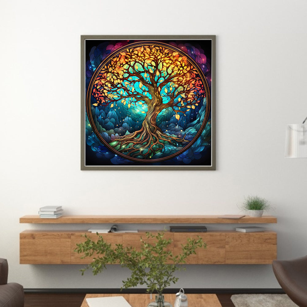 Glass Painting-Tree Of Life - 14CT Stamped Cross Stitch 40*40CM