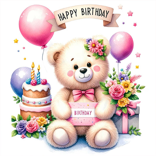 Birthday Bear - Full Round Drill Diamond Painting 30*30CM