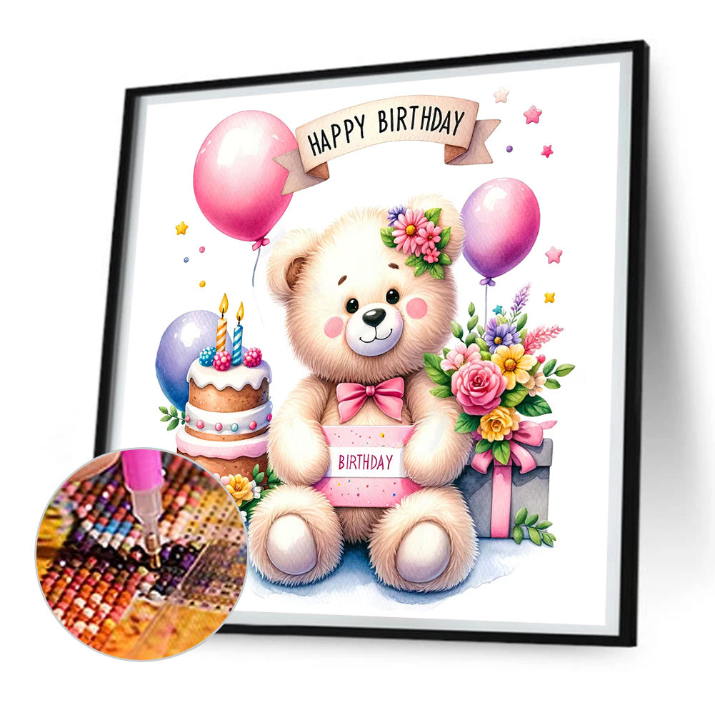 Birthday Bear - Full Round Drill Diamond Painting 30*30CM