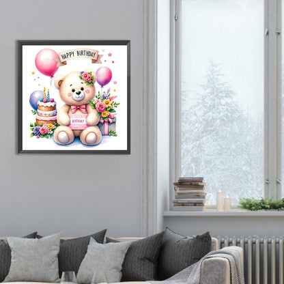 Birthday Bear - Full Round Drill Diamond Painting 30*30CM