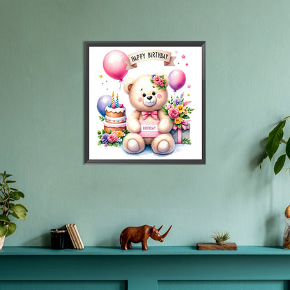 Birthday Bear - Full Round Drill Diamond Painting 30*30CM