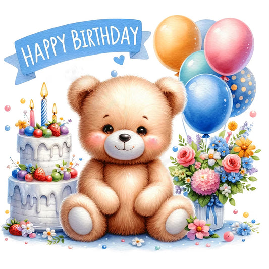 Birthday Bear - Full Round Drill Diamond Painting 30*30CM