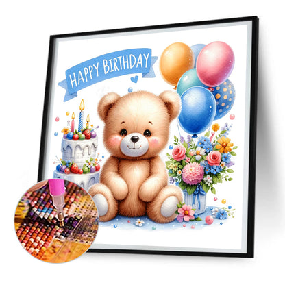 Birthday Bear - Full Round Drill Diamond Painting 30*30CM