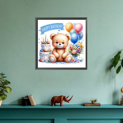 Birthday Bear - Full Round Drill Diamond Painting 30*30CM