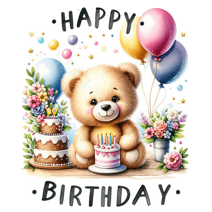 Birthday Bear - Full Round Drill Diamond Painting 30*30CM