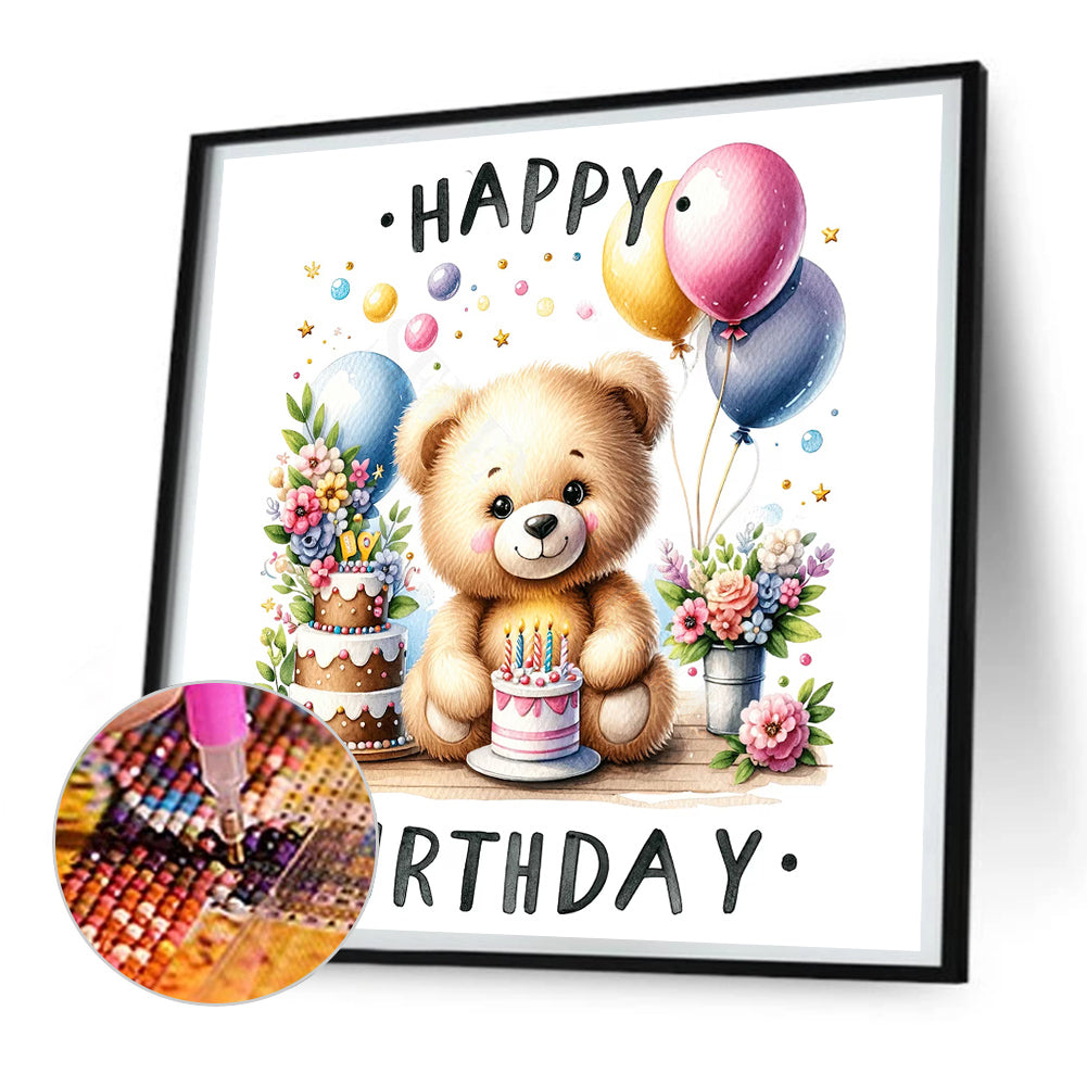 Birthday Bear - Full Round Drill Diamond Painting 30*30CM