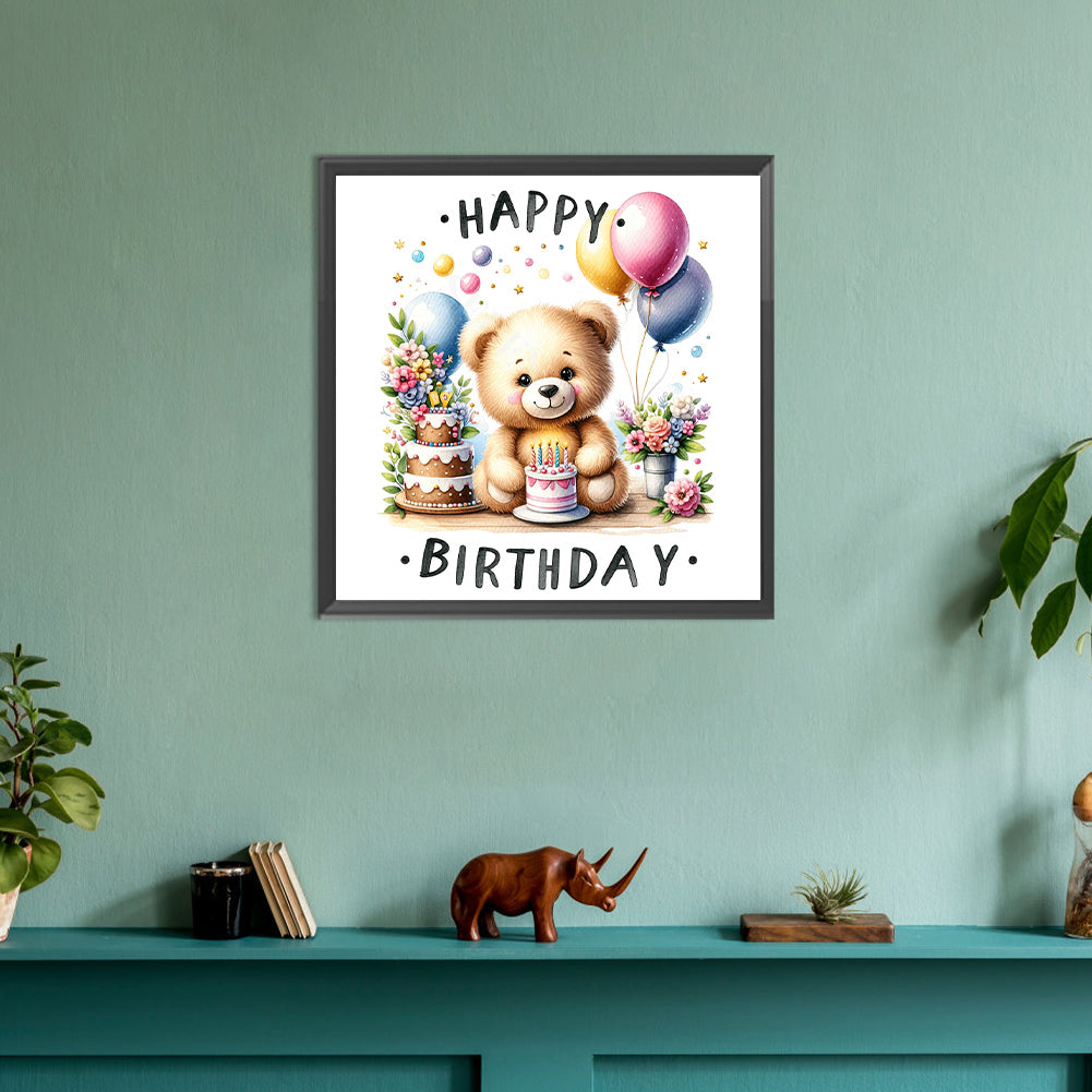 Birthday Bear - Full Round Drill Diamond Painting 30*30CM