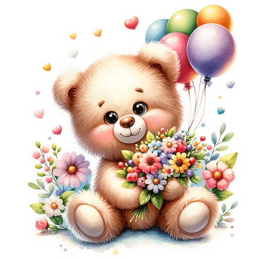 Birthday Bear - Full Round Drill Diamond Painting 30*30CM