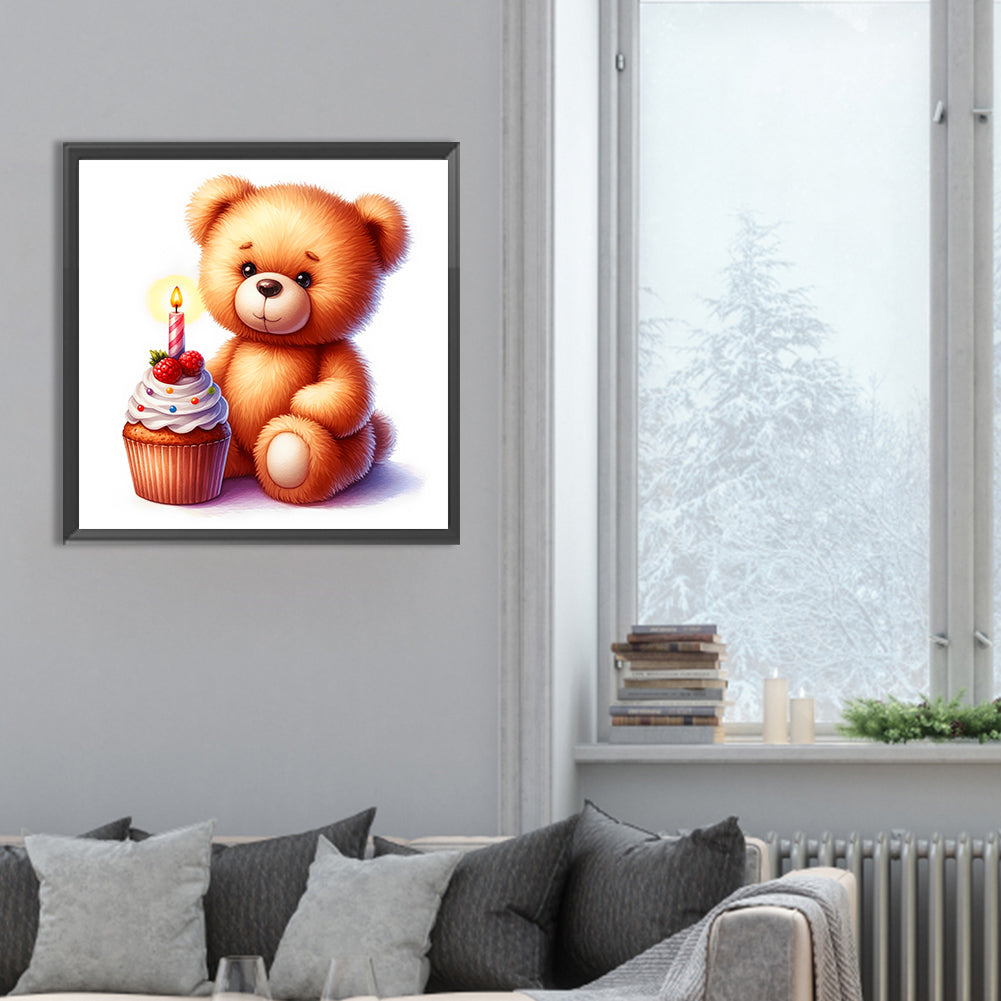 Birthday Bear - Full Round Drill Diamond Painting 30*30CM