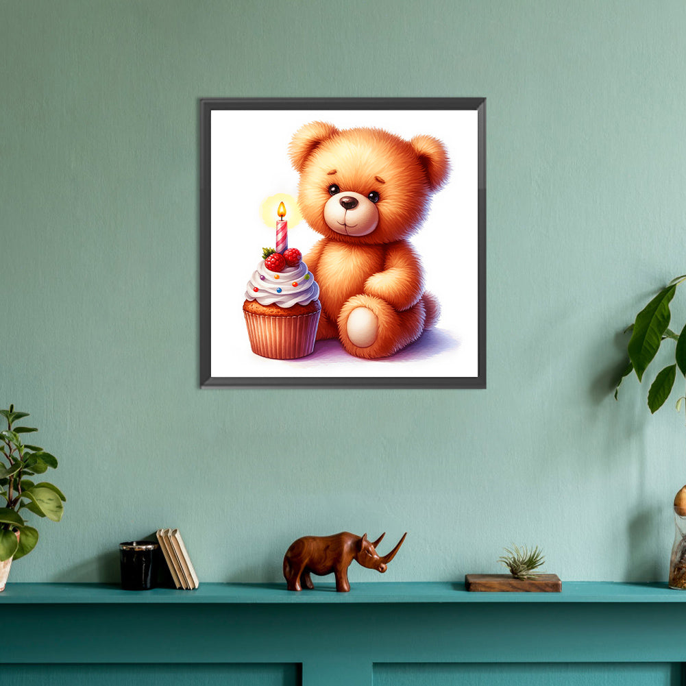 Birthday Bear - Full Round Drill Diamond Painting 30*30CM