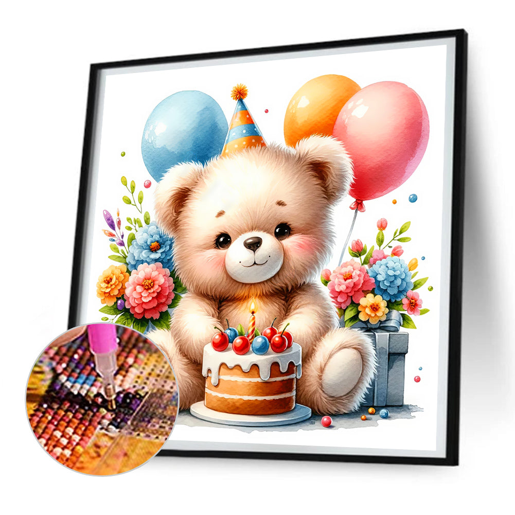 Birthday Bear - Full Round Drill Diamond Painting 30*30CM