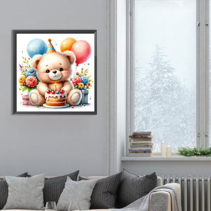 Birthday Bear - Full Round Drill Diamond Painting 30*30CM