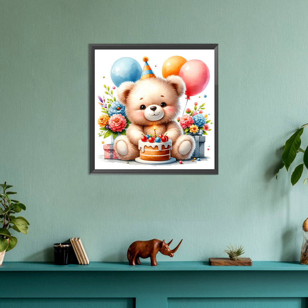 Birthday Bear - Full Round Drill Diamond Painting 30*30CM