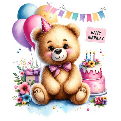 Birthday Bear - Full Round Drill Diamond Painting 30*30CM