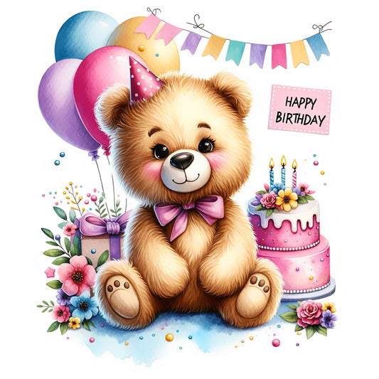 Birthday Bear - Full Round Drill Diamond Painting 30*30CM