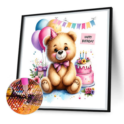 Birthday Bear - Full Round Drill Diamond Painting 30*30CM