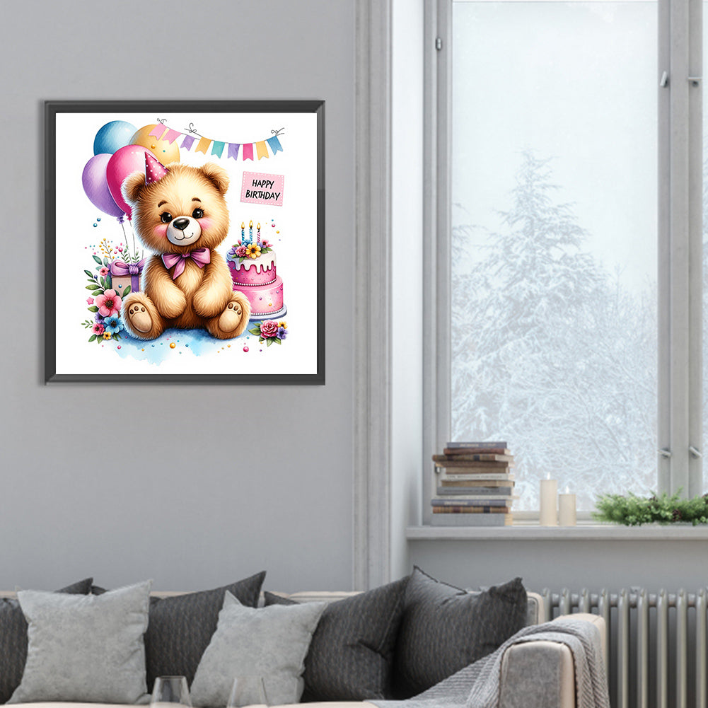 Birthday Bear - Full Round Drill Diamond Painting 30*30CM