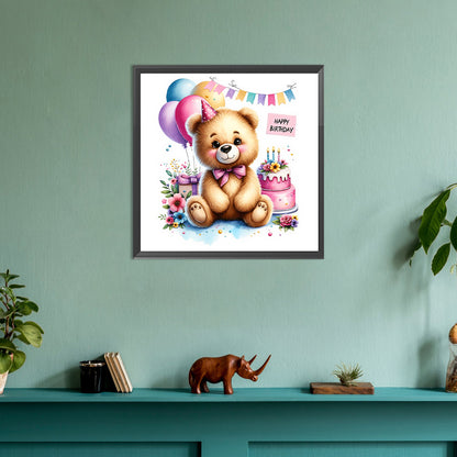 Birthday Bear - Full Round Drill Diamond Painting 30*30CM