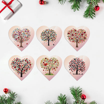 6 Pcs Christmas Special Shape Diamond Painting Greeting Card Kit (Heart Tree)