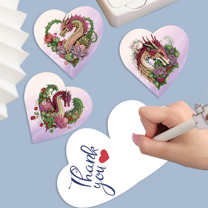 6 Pcs Christmas Special Shape Diamond Painting Greeting Card Kit (Heart Dragon)