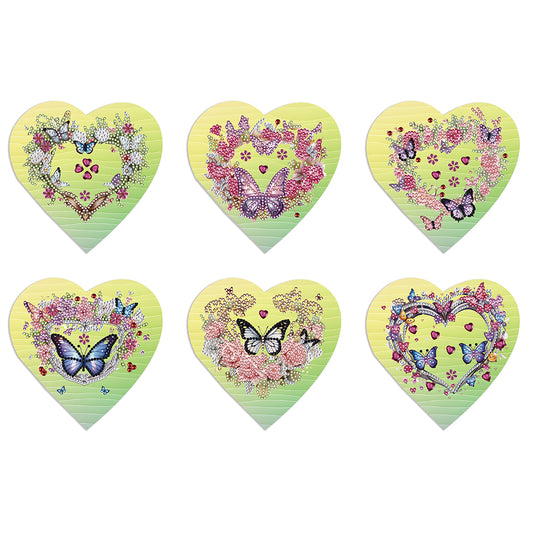 6 Pcs Christmas Special Shape Diamond Painting Greeting Card (Heart Butterfly)