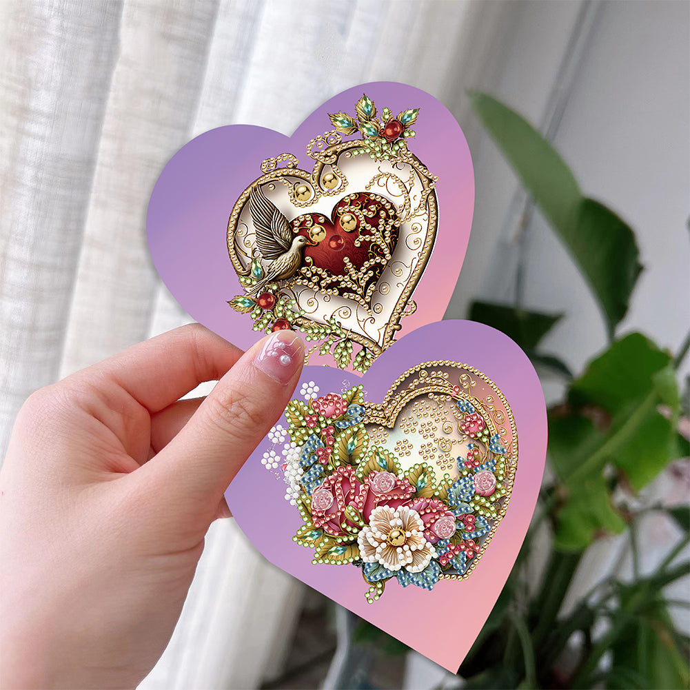 6 Pcs Christmas Special Shape Diamond Painting Greeting Card Kit (Heart Rose)
