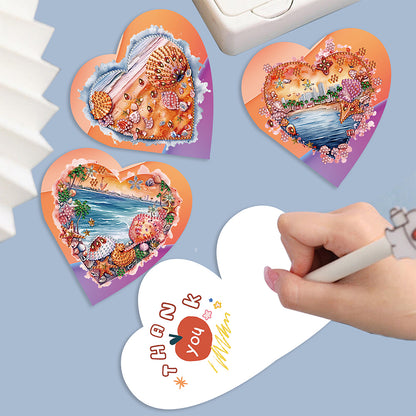 6 Pcs Christmas Special Shape Diamond Painting Greeting Card Kit (Heart Sea)
