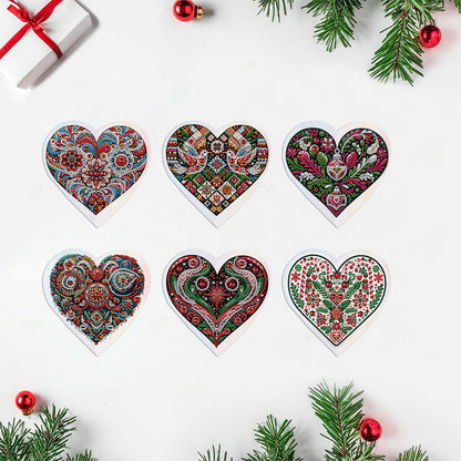 6 Pcs Christmas Special Shape Diamond Painting Greeting Card Kit (Heart Flower)