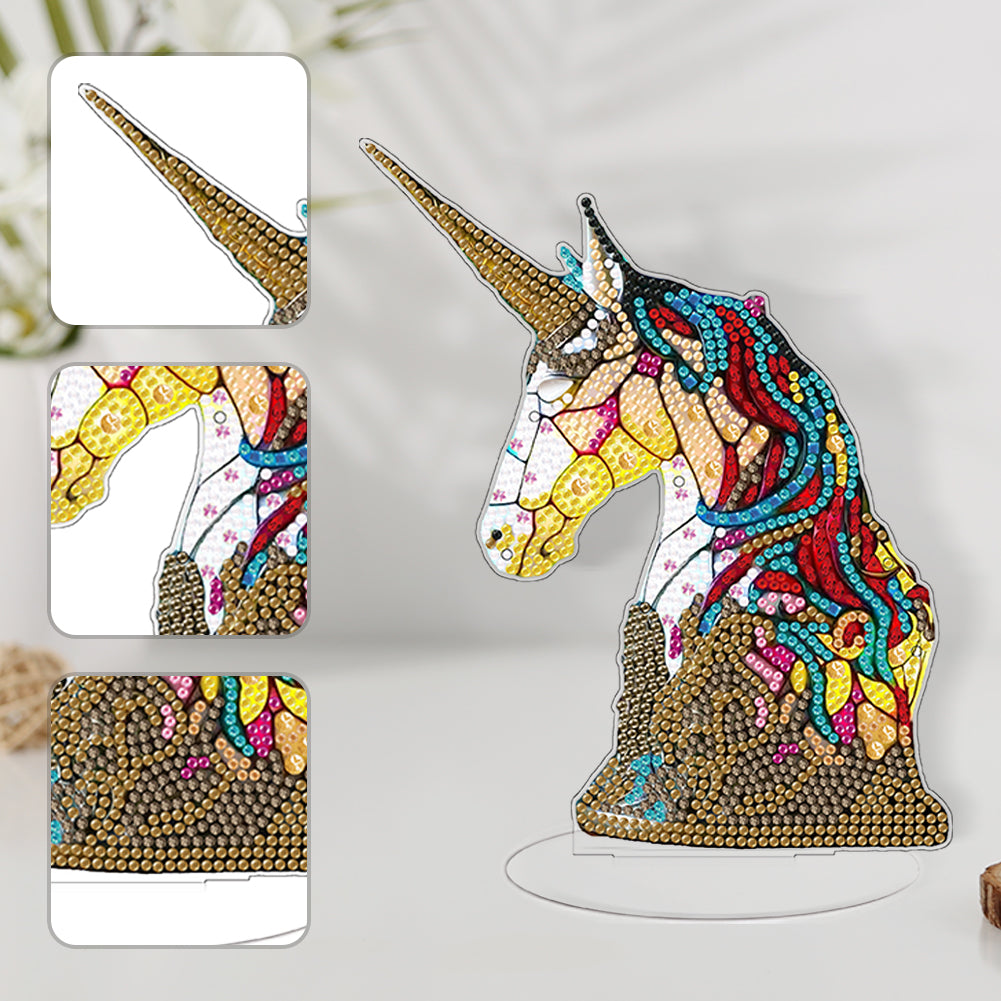 Diamond Painting Desktop Decor with Light for Office Desktop Decor (Unicorn)