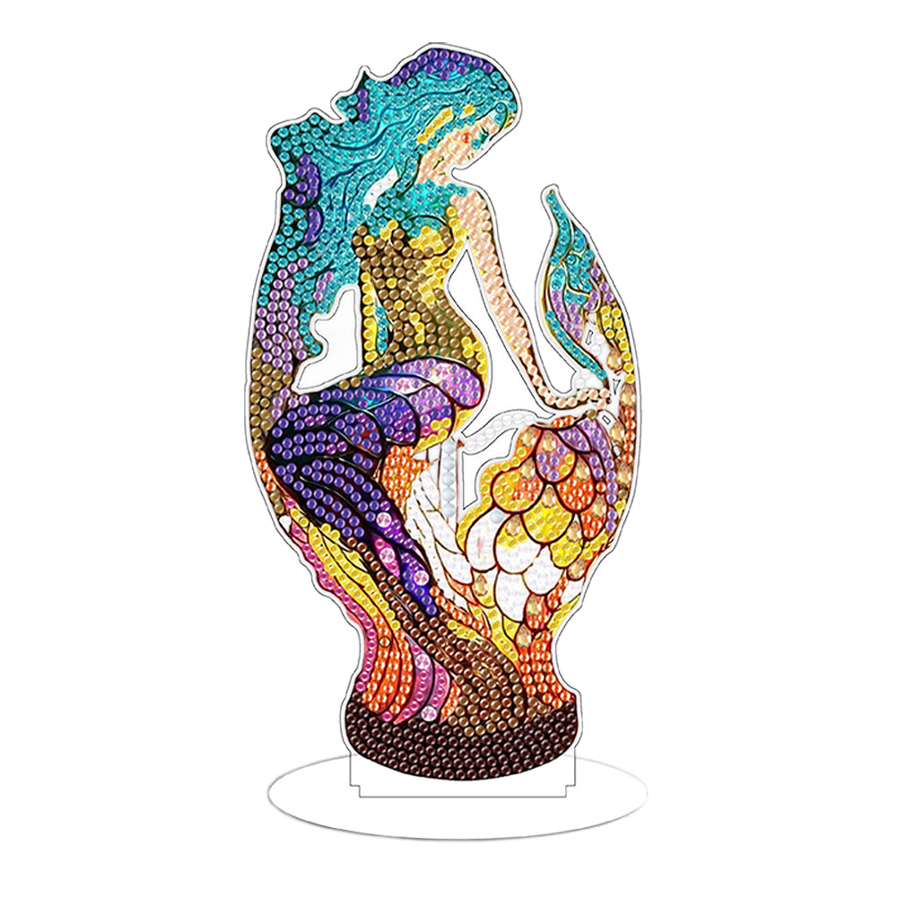 Diamond Painting Desktop Decor with Light for Office Decor (Blue-Haired Mermaid)