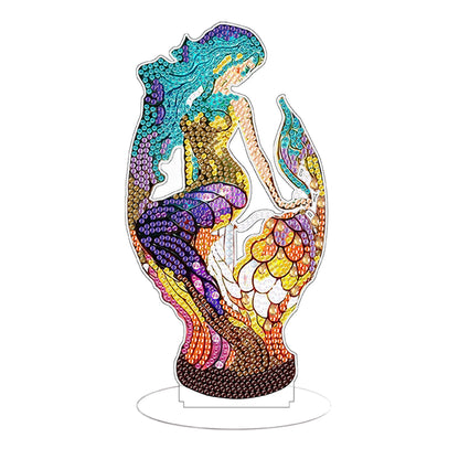 Diamond Painting Desktop Decor with Light for Office Decor (Blue-Haired Mermaid)