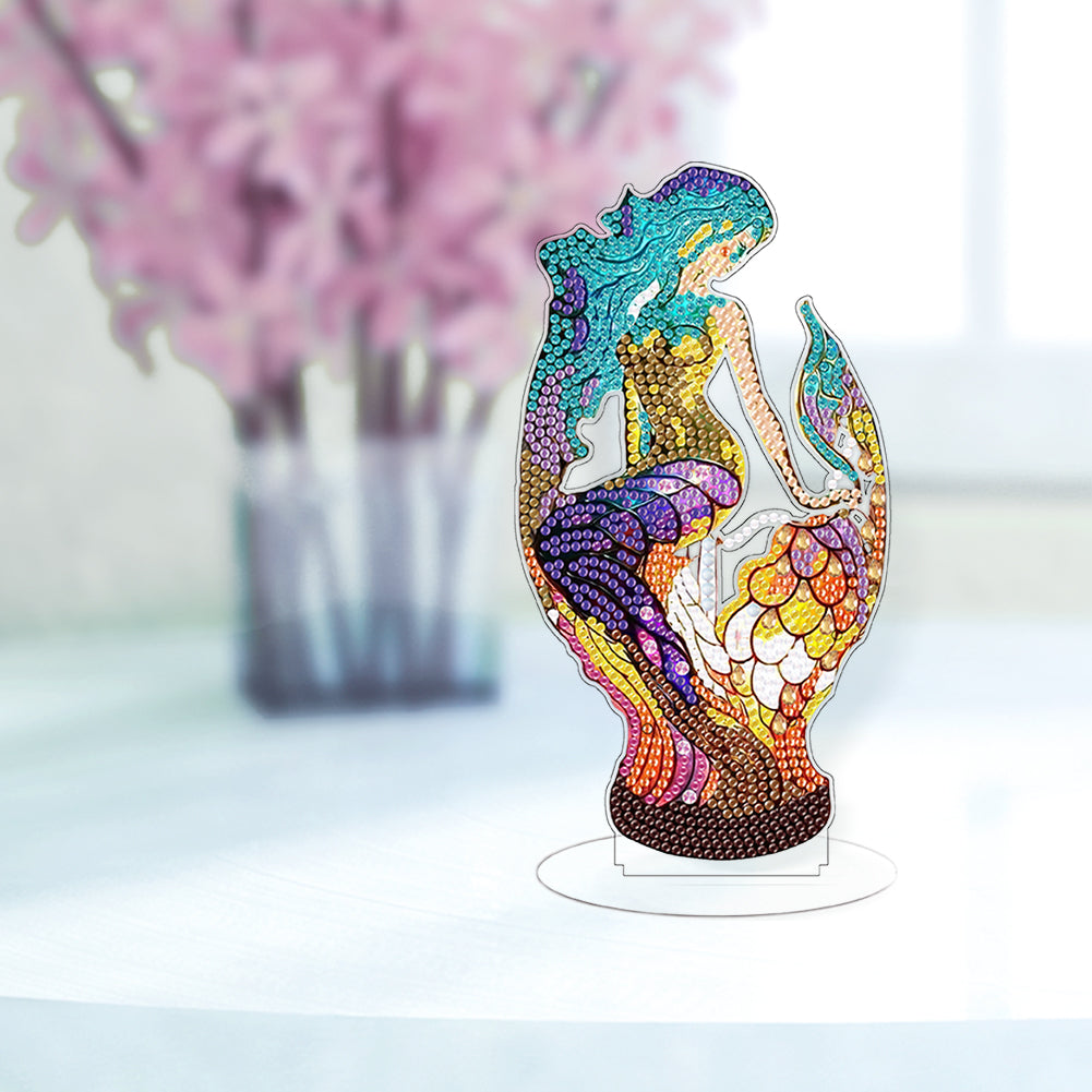 Diamond Painting Desktop Decor with Light for Office Decor (Blue-Haired Mermaid)