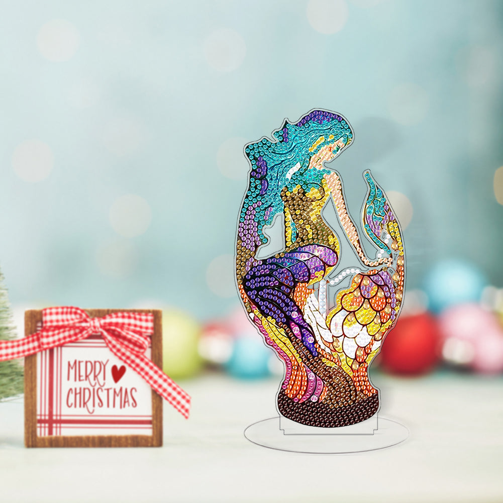 Diamond Painting Desktop Decor with Light for Office Decor (Blue-Haired Mermaid)