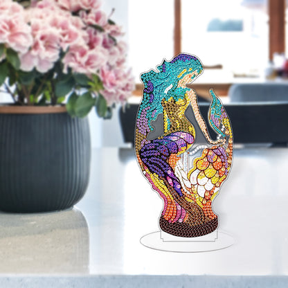 Diamond Painting Desktop Decor with Light for Office Decor (Blue-Haired Mermaid)