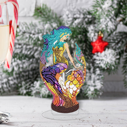 Diamond Painting Desktop Decor with Light for Office Decor (Blue-Haired Mermaid)
