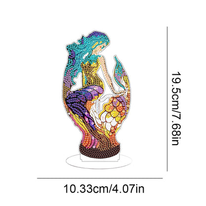 Diamond Painting Desktop Decor with Light for Office Decor (Blue-Haired Mermaid)