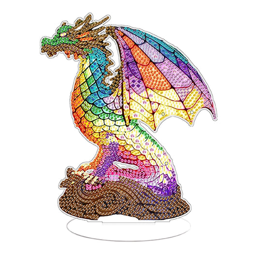 Diamond Painting Desktop Decoration with Light for Office Desktop Decor (Dragon)