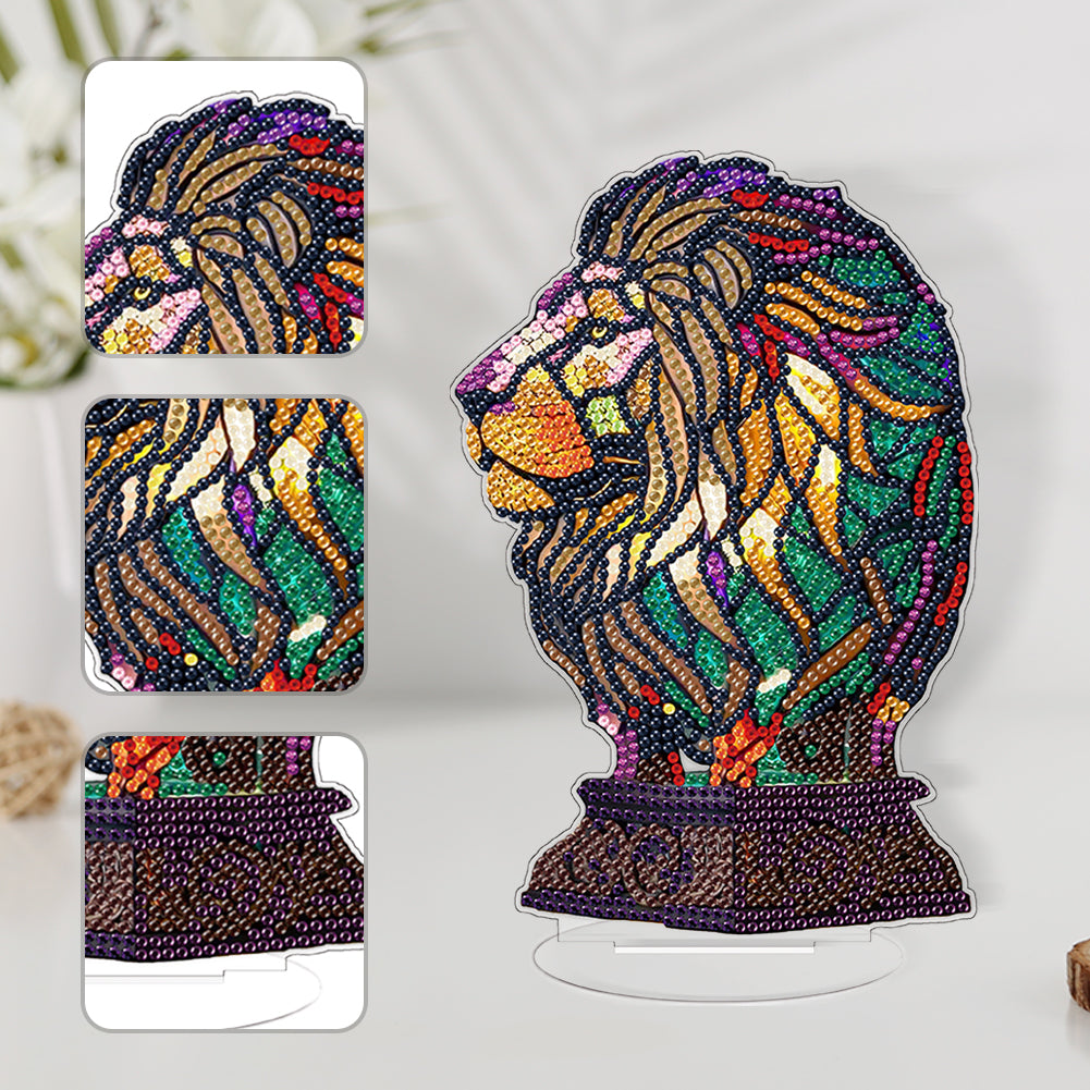 Diamond Painting Desktop Decoration with Light for Office Desktop Decor (Lion)