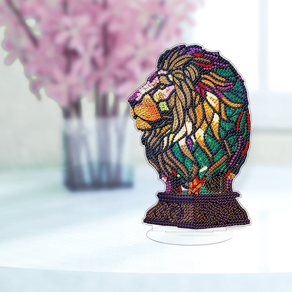 Diamond Painting Desktop Decoration with Light for Office Desktop Decor (Lion)