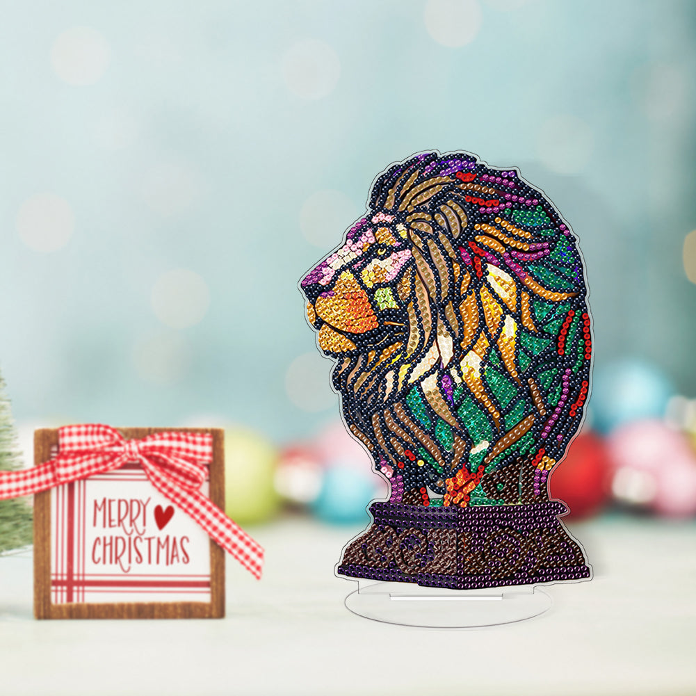 Diamond Painting Desktop Decoration with Light for Office Desktop Decor (Lion)