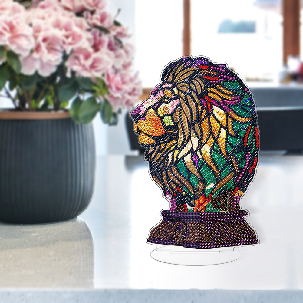 Diamond Painting Desktop Decoration with Light for Office Desktop Decor (Lion)