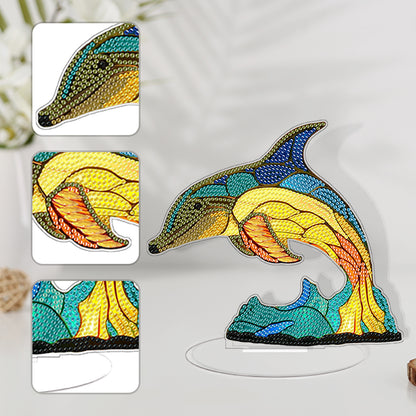 Diamond Painting Desktop Decor with Light for Office Desktop Decor (Dolphin)